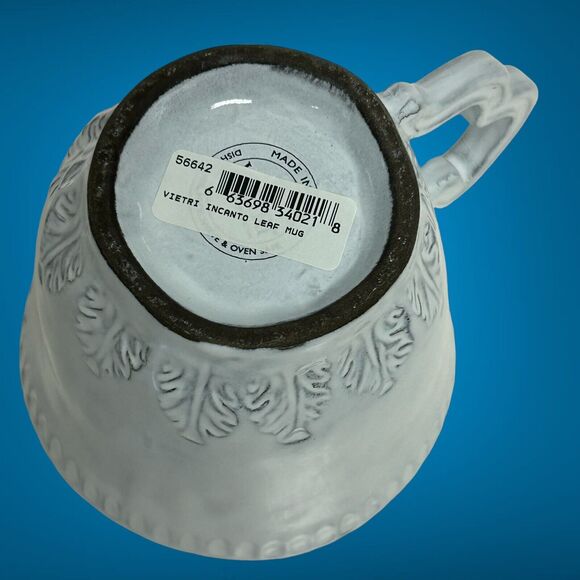 Set Of 2 Vietri Incanto Leaf Stone White Coffee Tea Mugs Handmade In Italy NWT - Picture 13 of 16